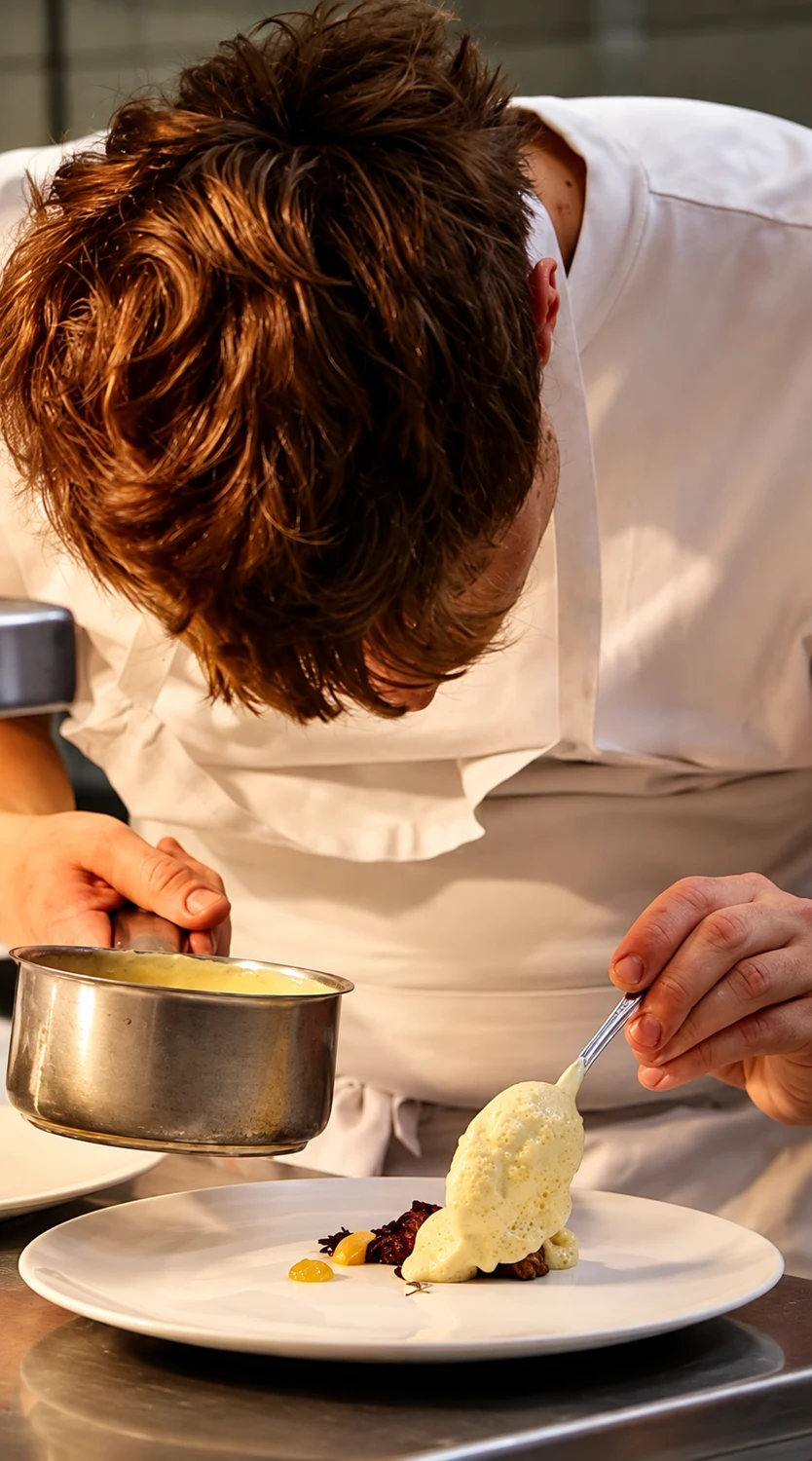 A chef carefully finishes a plate